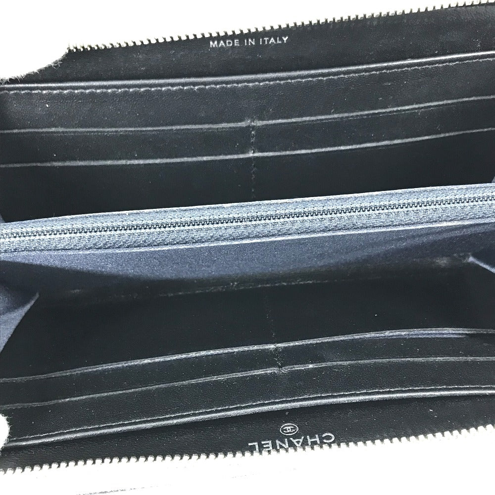CHANEL Long Wallet Purse leather black airline triple coco Long wallet Women Used Authentic