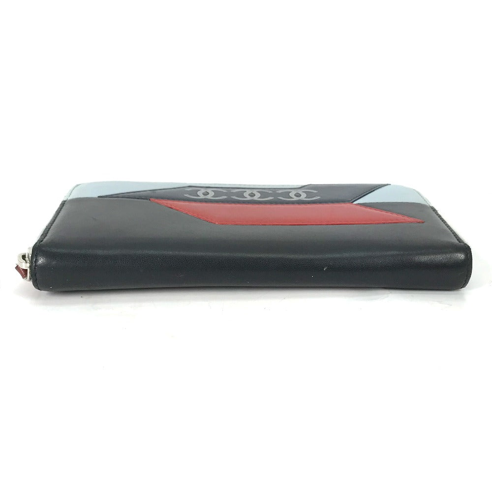 CHANEL Long Wallet Purse leather black airline triple coco Long wallet Women Used Authentic