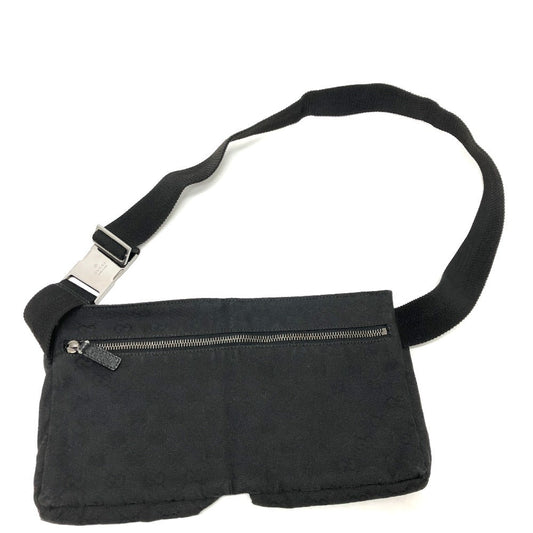GUCCI Waist bag 28566 GG canvas / leather black GG Sling bag mens Used Authentic
