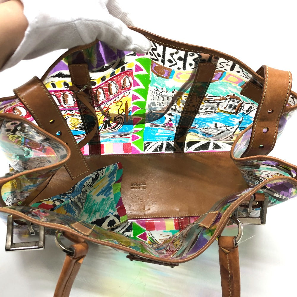 PRADA Tote Bag BR2515 Plastics/Leather multicolor Venetian print Women Used Authentic