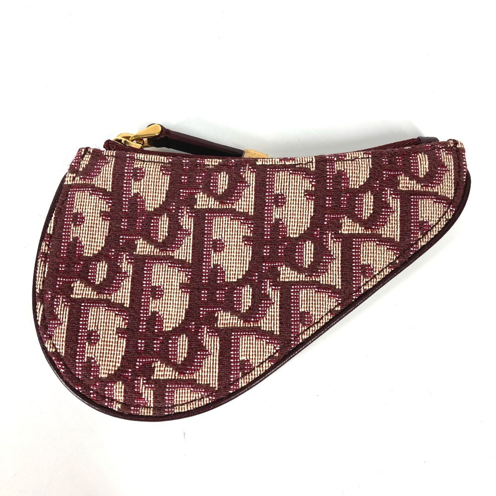 Dior Coin case Canvas / leather wine-red Oblique saddle Women Used Authentic