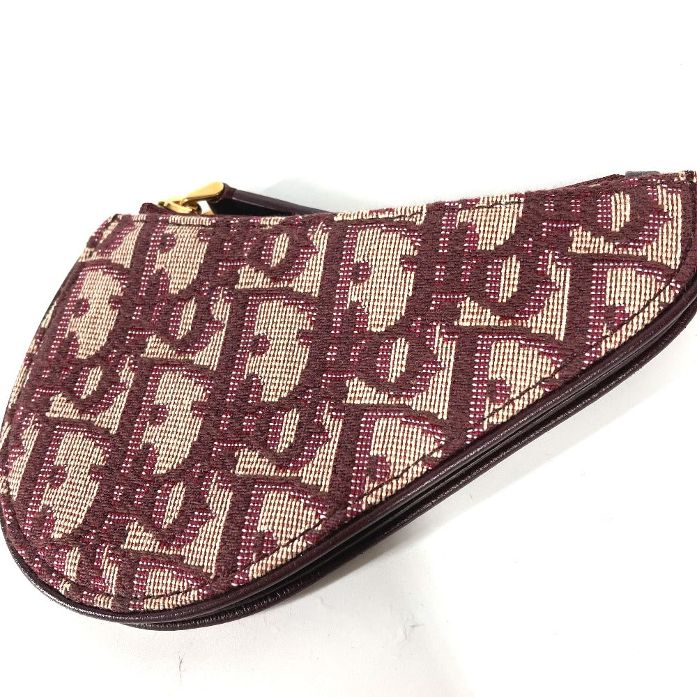 Dior Coin case Canvas / leather wine-red Oblique saddle Women Used Authentic