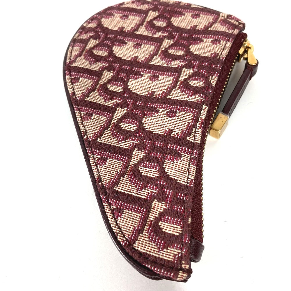Dior Coin case Canvas / leather wine-red Oblique saddle Women Used Authentic