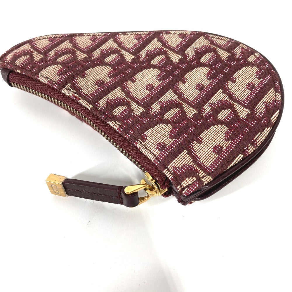 Dior Coin case Canvas / leather wine-red Oblique saddle Women Used Authentic
