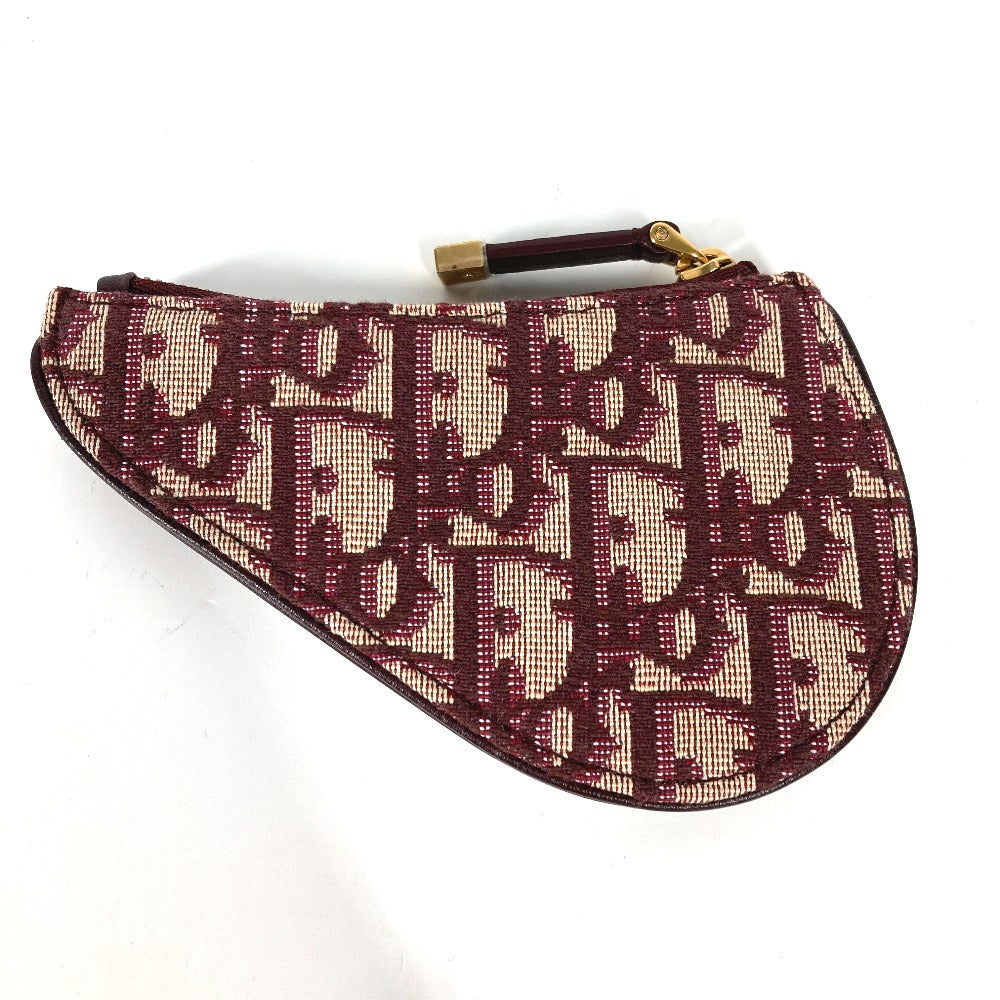 Dior Coin case Canvas / leather wine-red Oblique saddle Women Used Authentic
