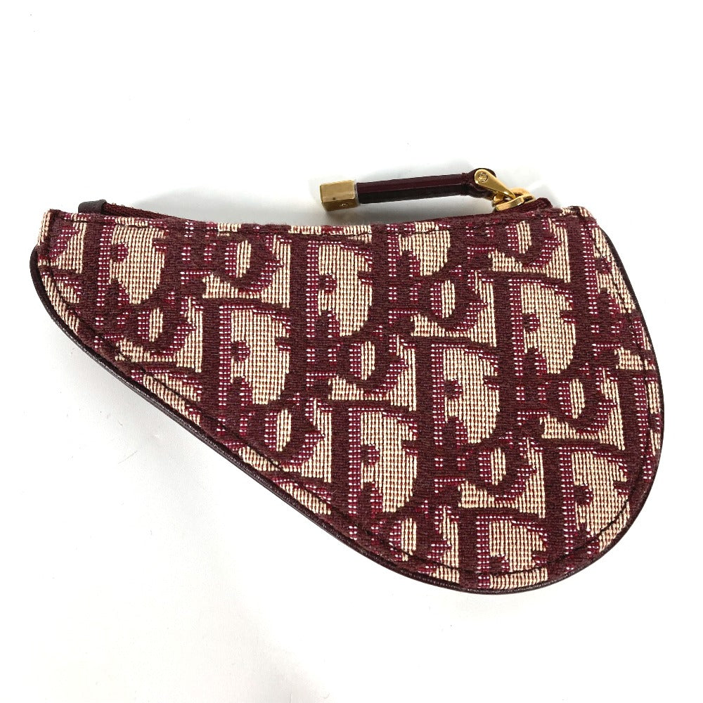 Dior Coin case Canvas / leather wine-red Oblique saddle Women Used Authentic