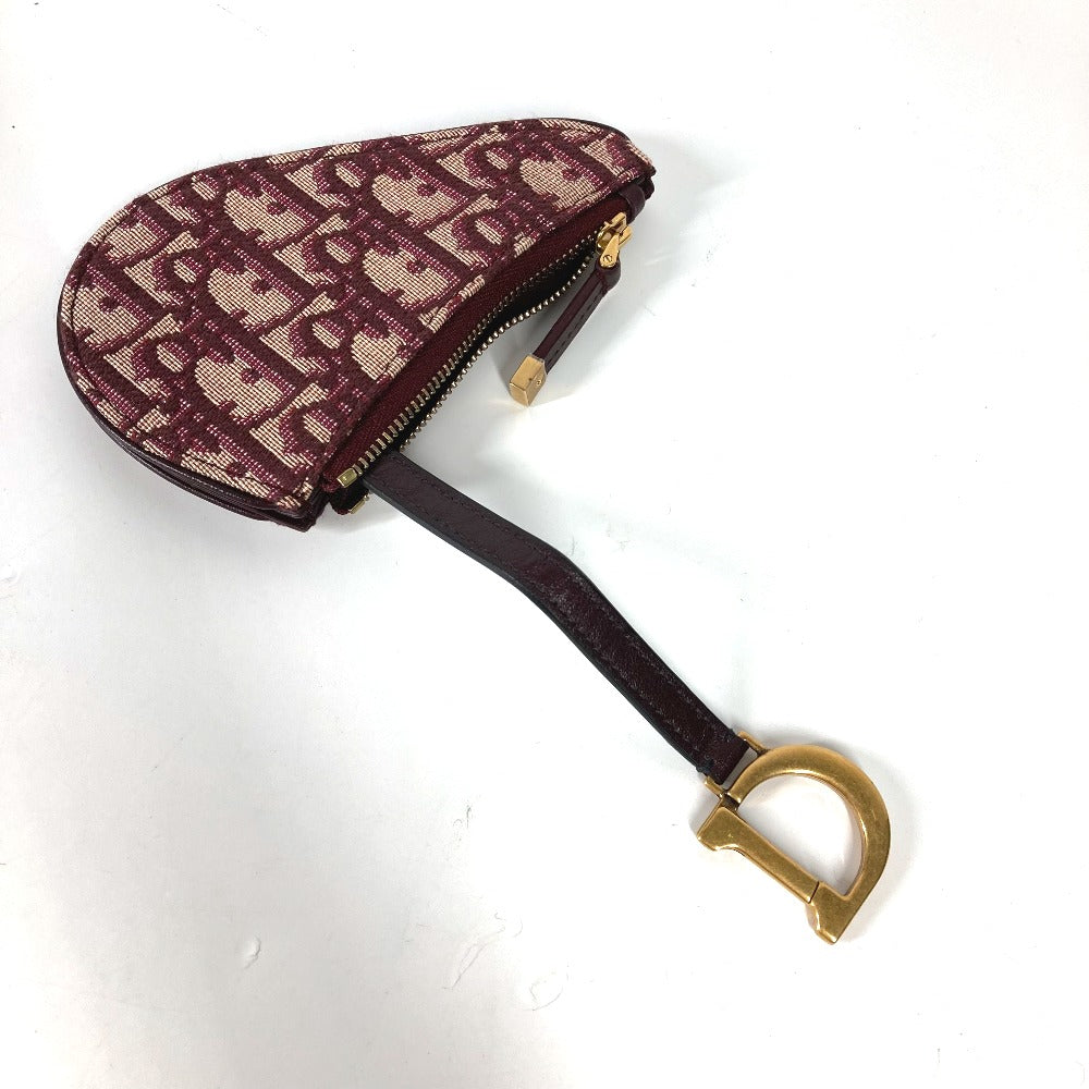 Dior Coin case Canvas / leather wine-red Oblique saddle Women Used Authentic