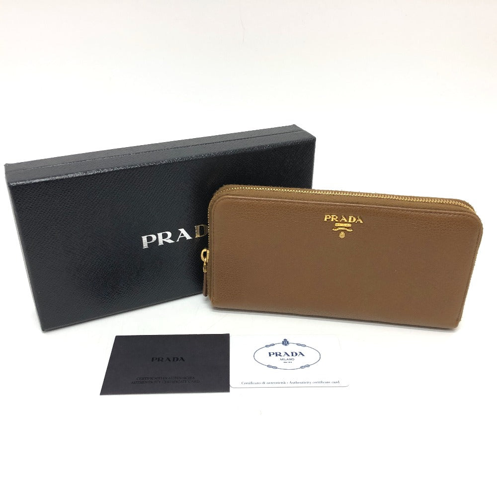 PRADA Long Wallet Purse 1M0506 leather Brown logo Women Used Authentic