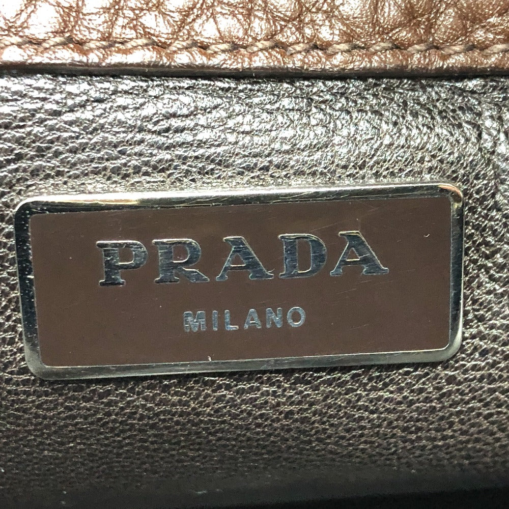 PRADA Shoulder Bag leather Brown Triangle logo By color Women Silver hardware Used Authentic