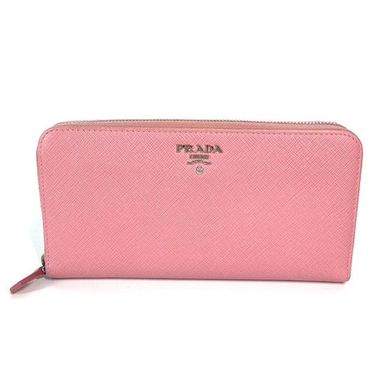 PRADA Long Wallet Purse saffiano leather pink Long wallet logo Women Used Authentic