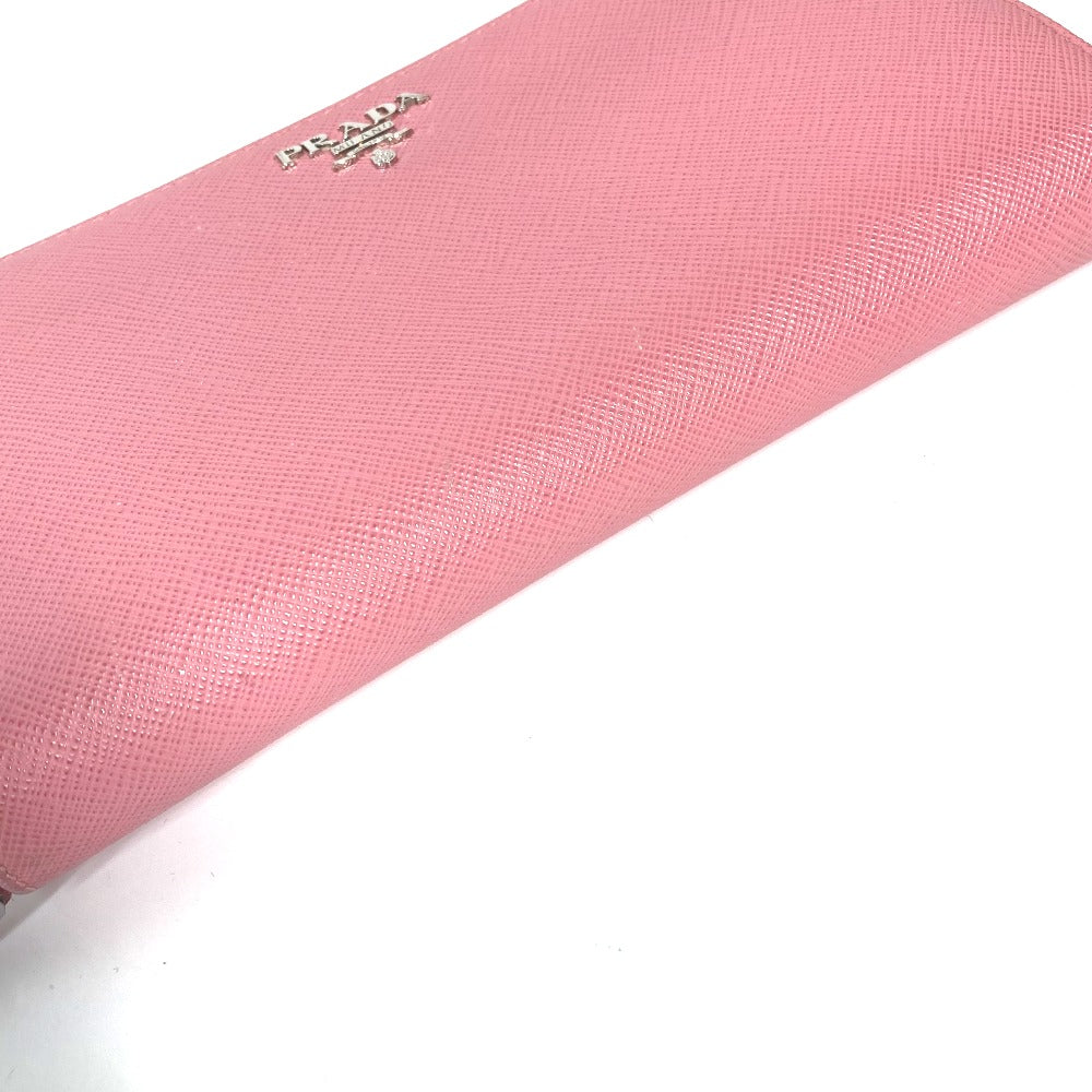 PRADA Long Wallet Purse saffiano leather pink Long wallet logo Women Used Authentic