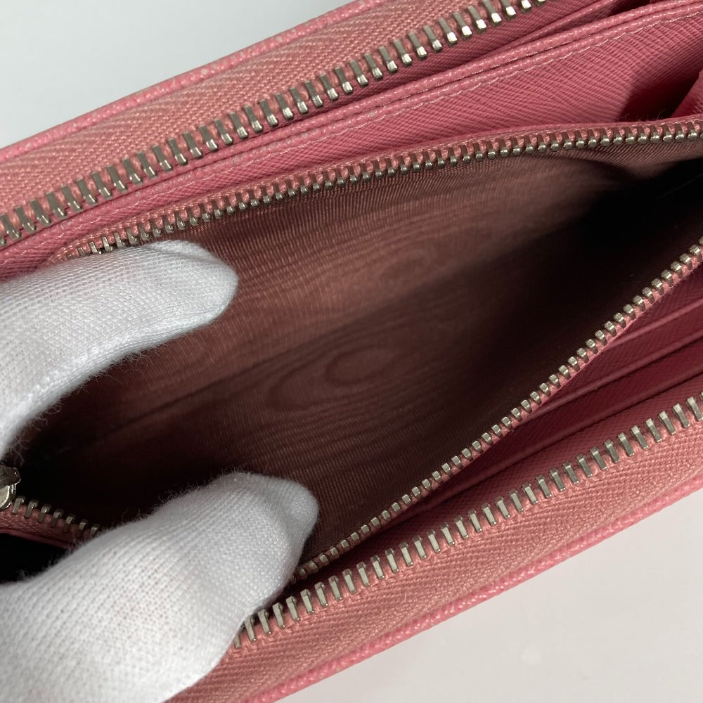 PRADA Long Wallet Purse saffiano leather pink Long wallet logo Women Used Authentic