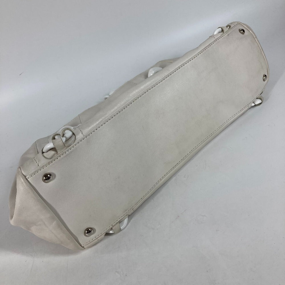 CHANEL Tote Bag leather white Shoulder Decacoco CC COCO Mark