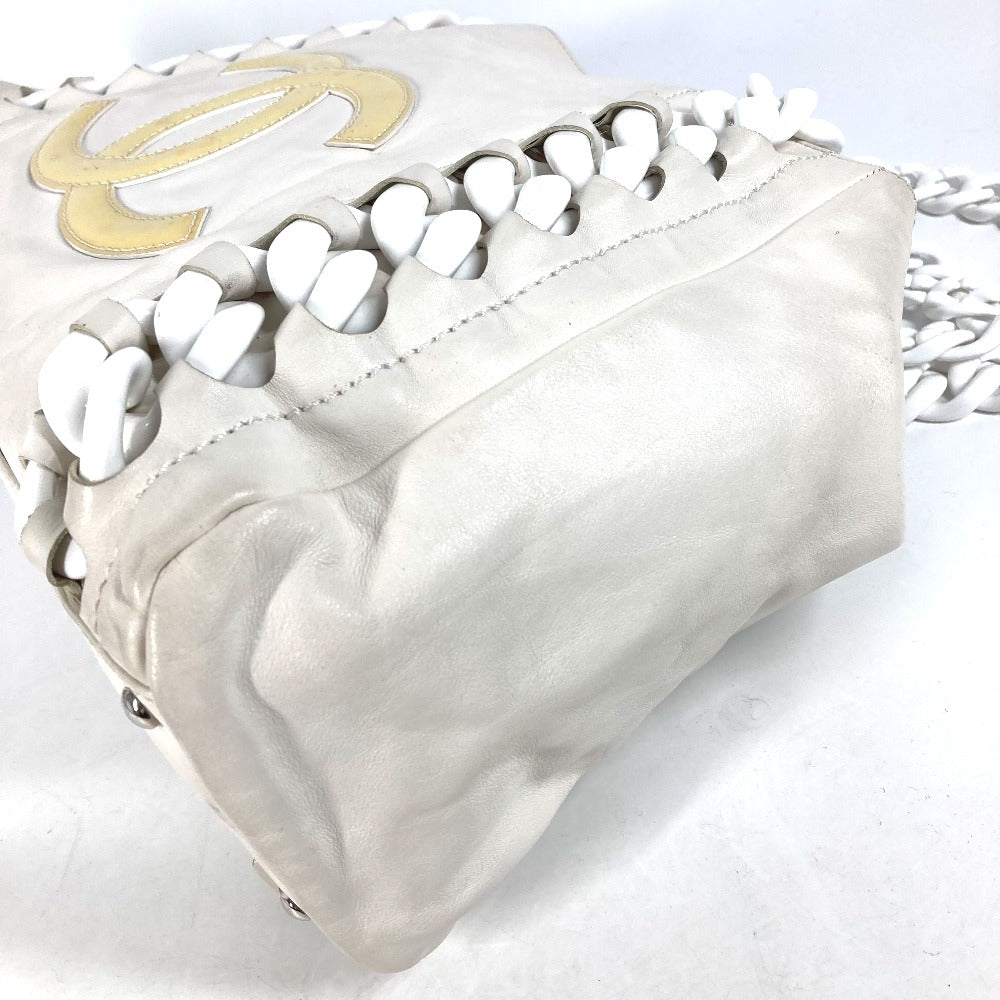 CHANEL Tote Bag leather white Shoulder Decacoco CC COCO Mark