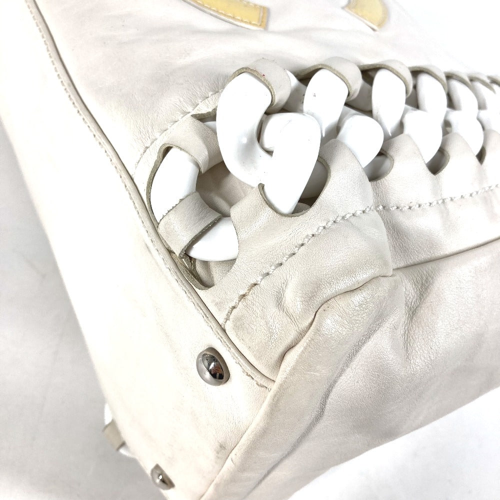 CHANEL Tote Bag leather white Shoulder Decacoco CC COCO Mark