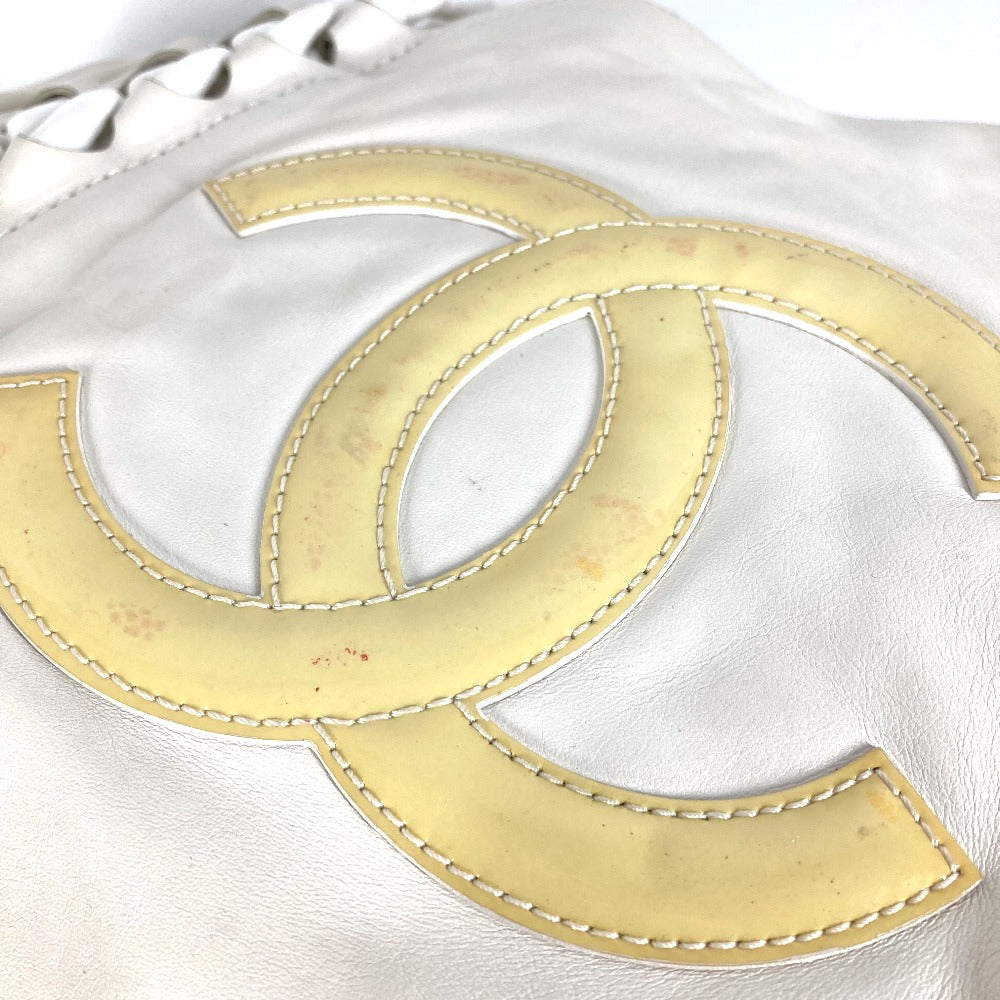 CHANEL Tote Bag leather white Shoulder Decacoco CC COCO Mark