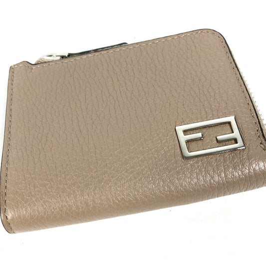 FENDI Coin case 7M0330 leather Beige type Fragment case Wallet logo
