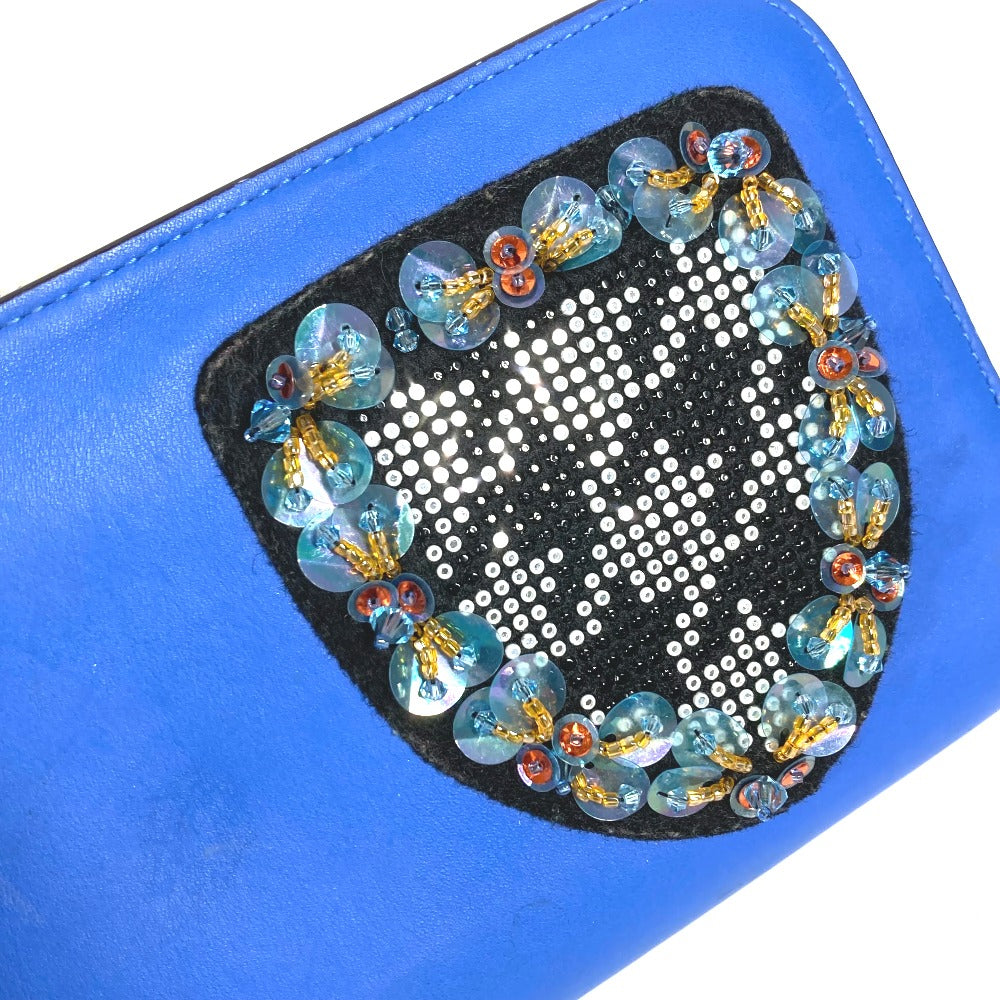Dior Long Wallet Purse leather blue Long wallet Bijou rhinestone