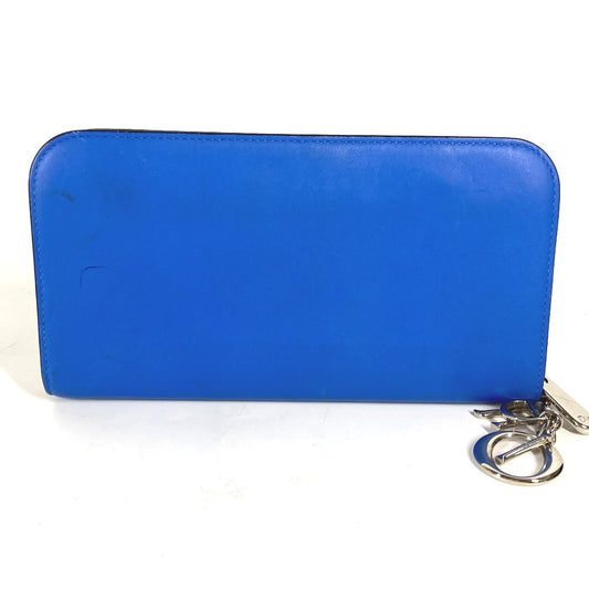 Dior Long Wallet Purse leather blue Long wallet Bijou rhinestone