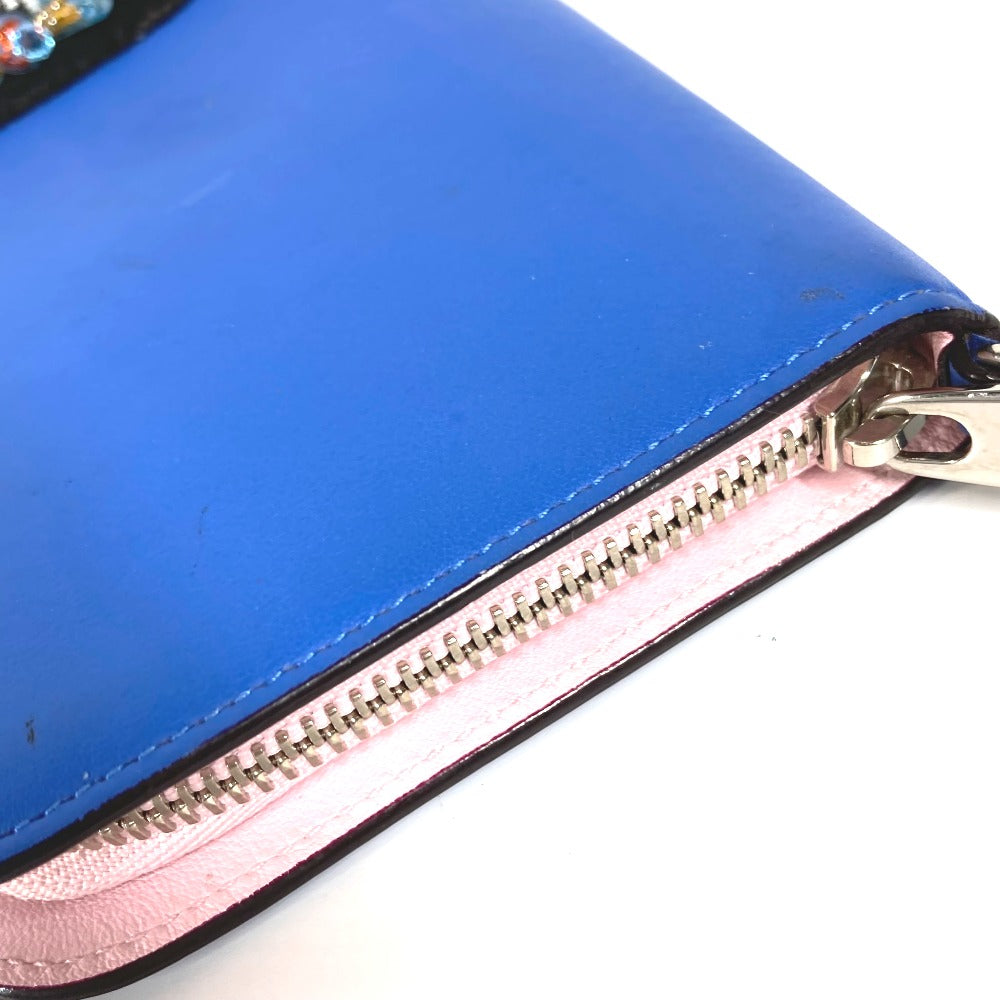Dior Long Wallet Purse leather blue Long wallet Bijou rhinestone