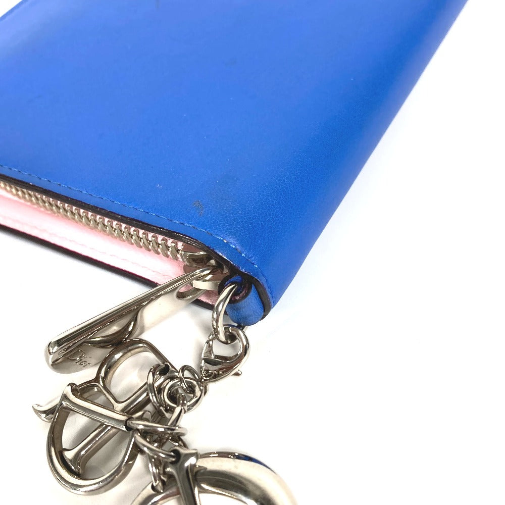 Dior Long Wallet Purse leather blue Long wallet Bijou rhinestone