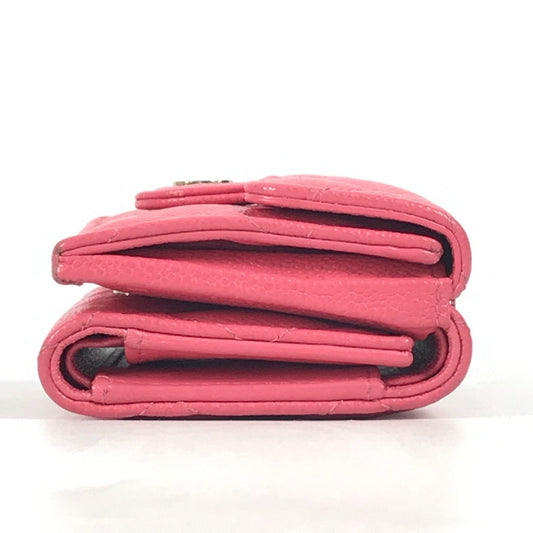 CHANEL Trifold wallet Caviar skin pink quilting CC COCO Mark Matelasse Women Used Authentic