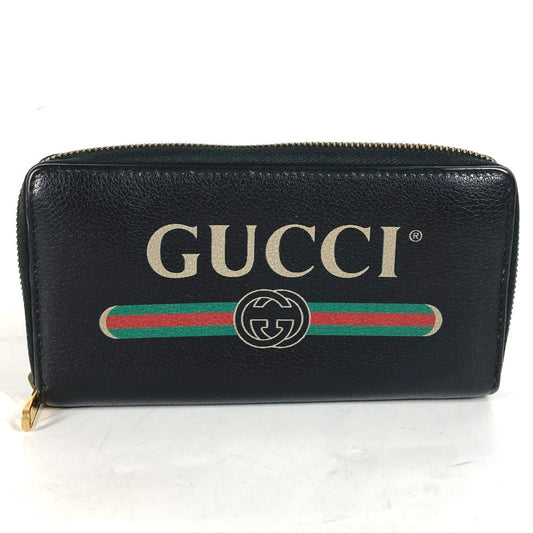 GUCCI Long Wallet Purse 496317 leather black logo mens Used Authentic