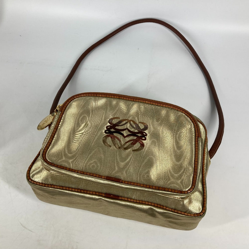 LOEWE Shoulder Bag Leather, Canvas gold vintage anagram Women Used Authentic