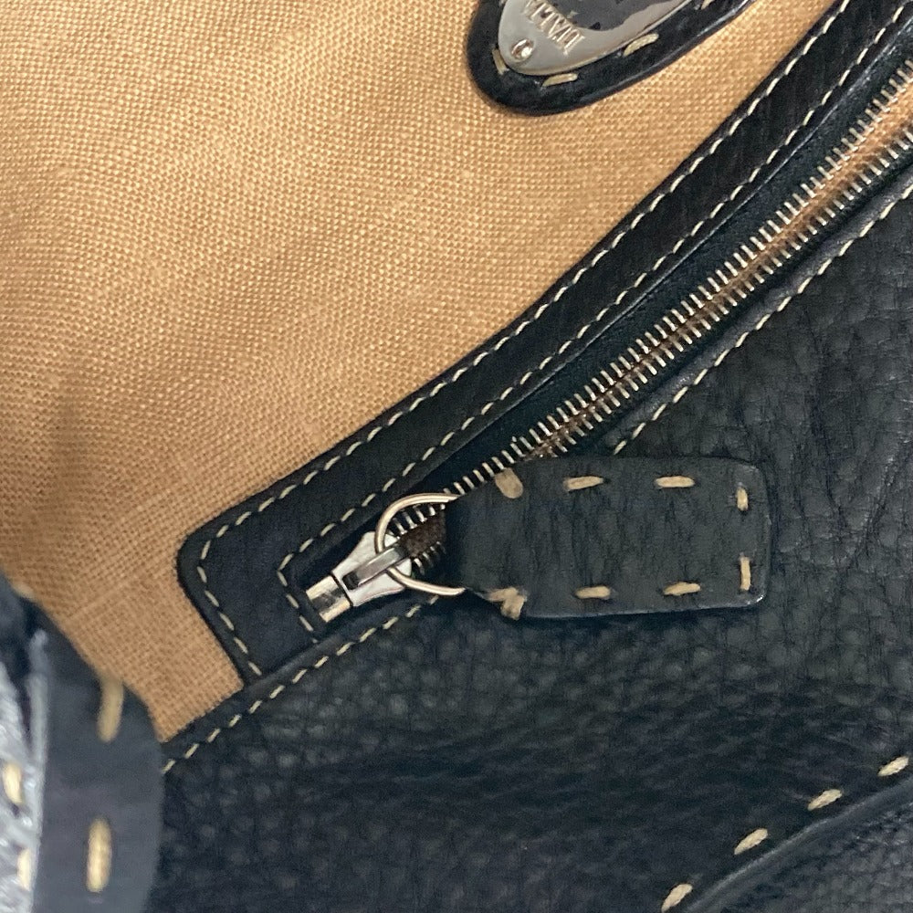 FENDI Shoulder Bag leather black vintage Celeria Women Used Authentic