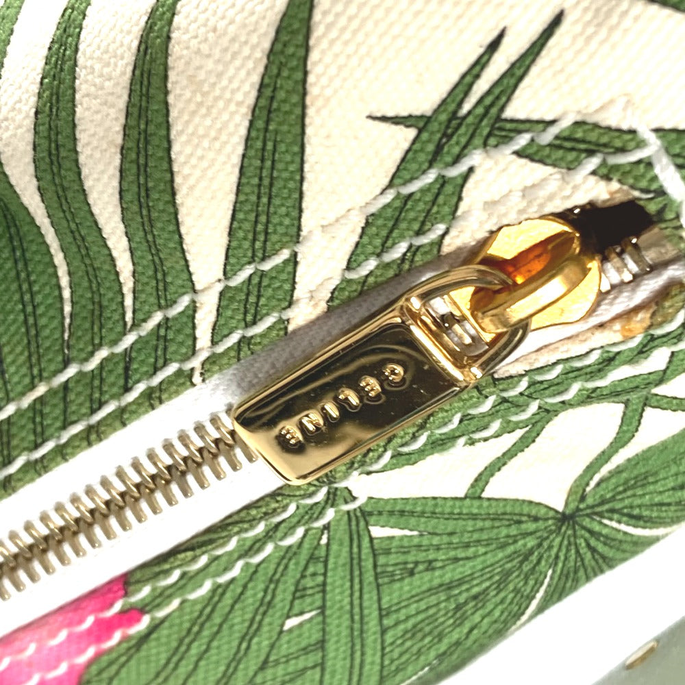 CELINE Shoulder Bag Leather / canvas green Botanical Pattern Triomphe logo Women Used Authentic