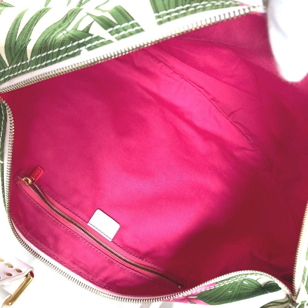 CELINE Shoulder Bag Leather / canvas green Botanical Pattern Triomphe logo Women Used Authentic