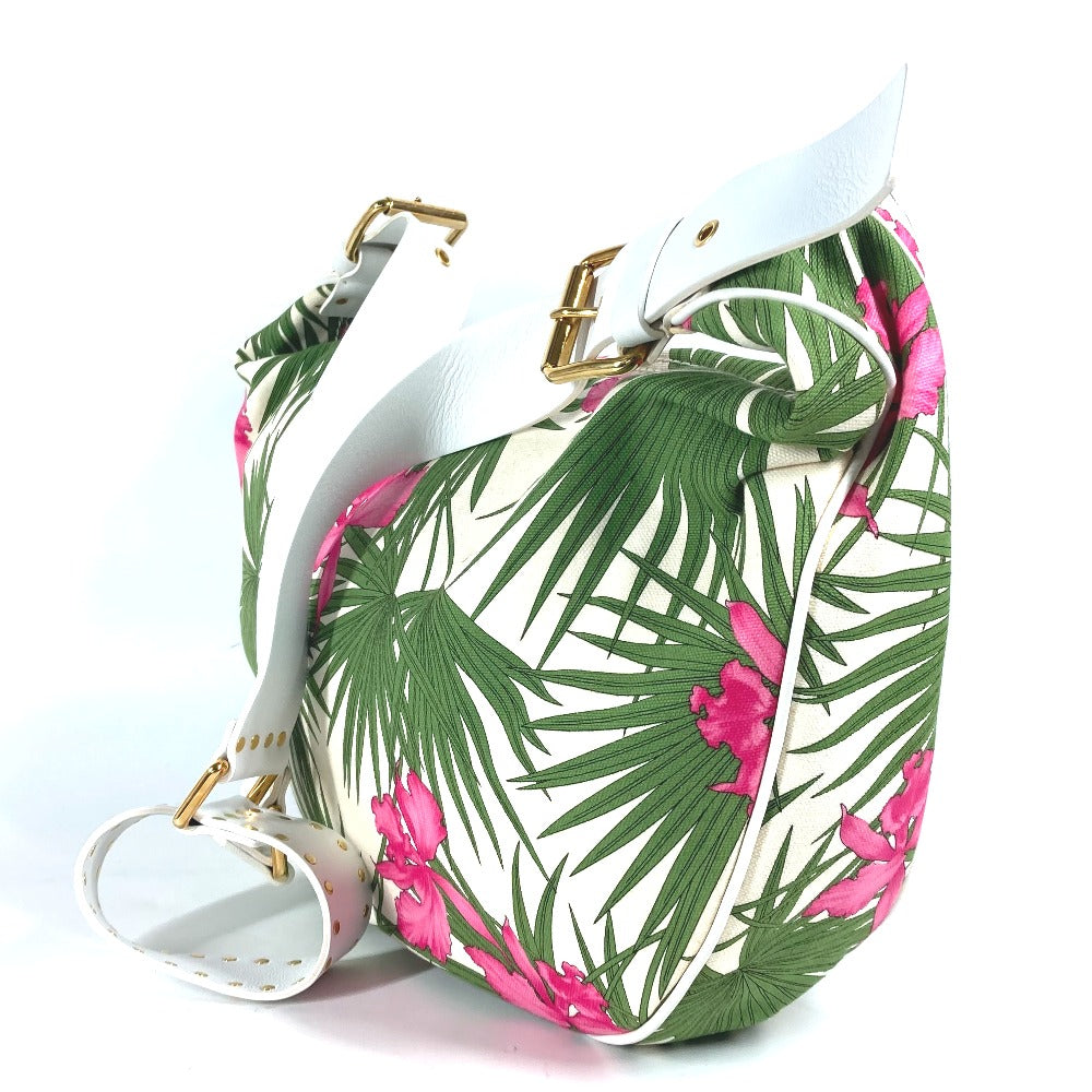 CELINE Shoulder Bag Leather / canvas green Botanical Pattern Triomphe logo Women Used Authentic