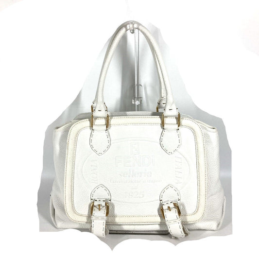 FENDI Shoulder Bag 8BN167 Roman leather white Horse Selleria logo Women Used Authentic