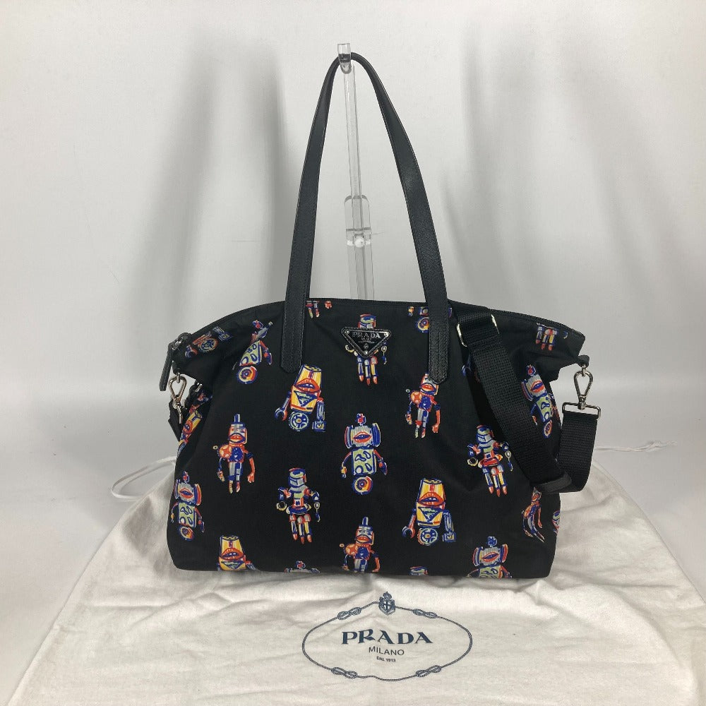 PRADA Tote Bag Nylon black Shoulder Bag Crossbody robot mens Used Authentic