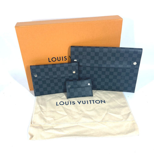 LOUIS VUITTON Clutch bag N60255 Damier Grafitto Canvas black Damier Grafitte Alpha triple pouch mens Used Authentic