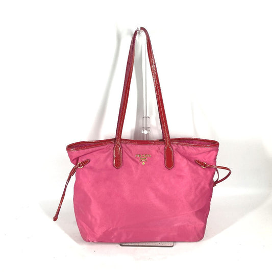 PRADA Shoulder Bag Nylon, enamel pink logo Women Used Authentic