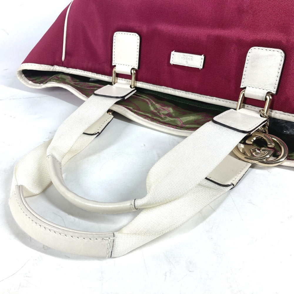 GUCCI Shoulder Bag 264216 Leather/nylon jacquard pink GG charm logo Women Used Authentic