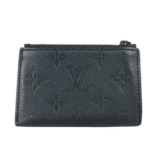 LOUIS VUITTON Coin case M82245 leather black Monogram shadow compact coin card holder mens(Unisex) Used Authentic