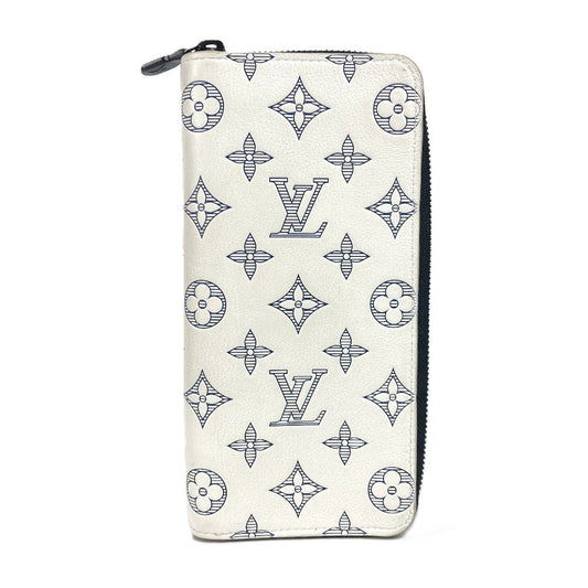 LOUIS VUITTON Long Wallet Purse M83381 leather white Monogram shadow Zippy Wallet Vertical unisex(Unisex) Used Authentic