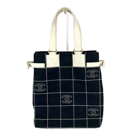CHANEL Shoulder Bag canvas black CC COCO Mark Bicolor Women Used Authentic