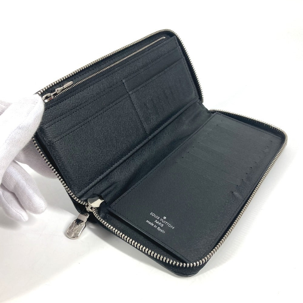LOUIS VUITTON Long Wallet Purse M30731 Taiga Leather black Taiga Trio Color Zippy Wallet Vertical unisex(Unisex) Used Authentic