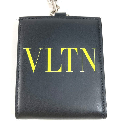 VALENTINO Folded wallet leather black VLTN logo neck wallet Women Used Authentic