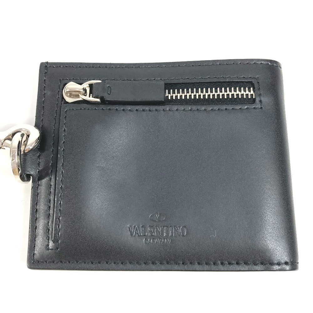 VALENTINO Folded wallet leather black VLTN logo neck wallet Women Used Authentic