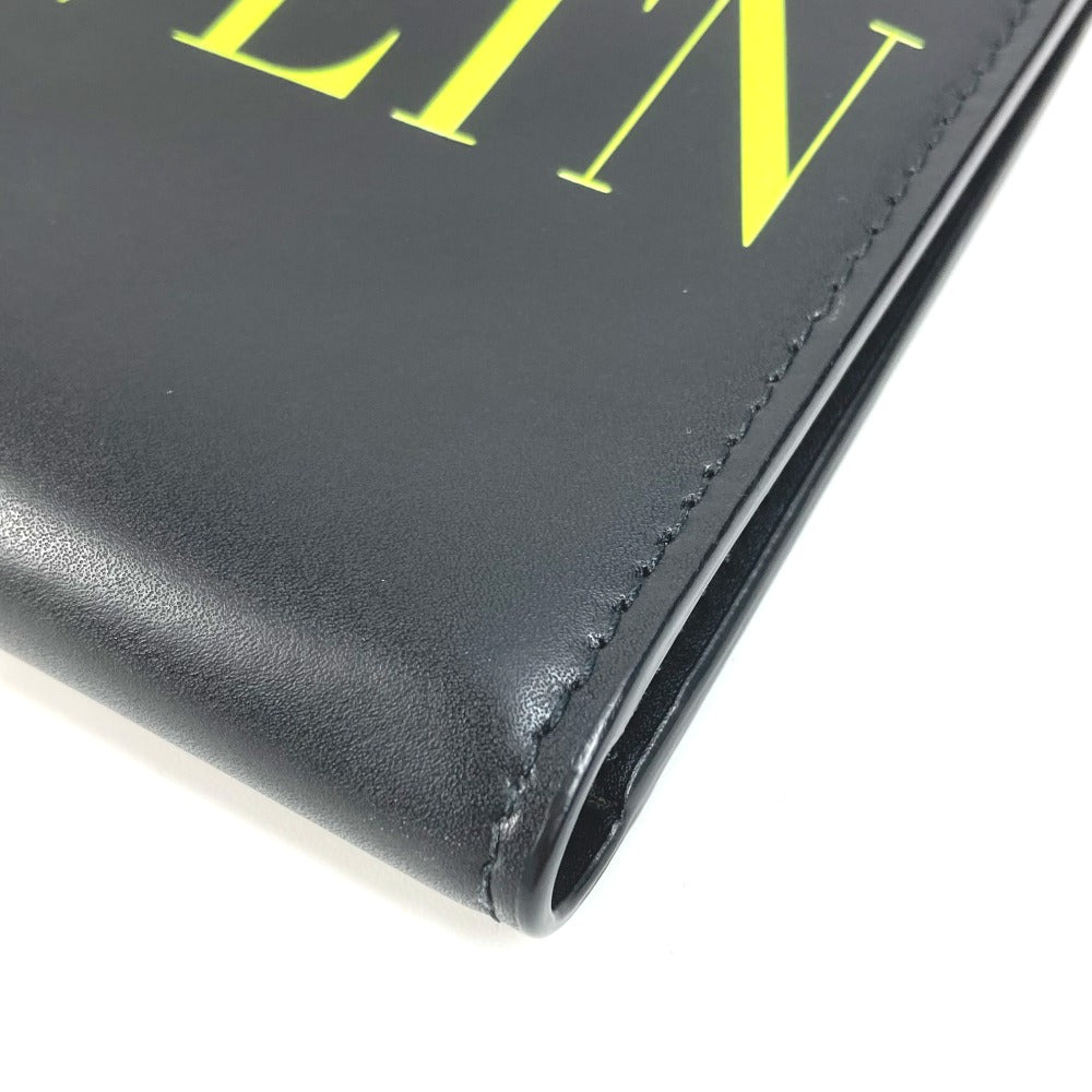 VALENTINO Folded wallet leather black VLTN logo neck wallet Women Used Authentic
