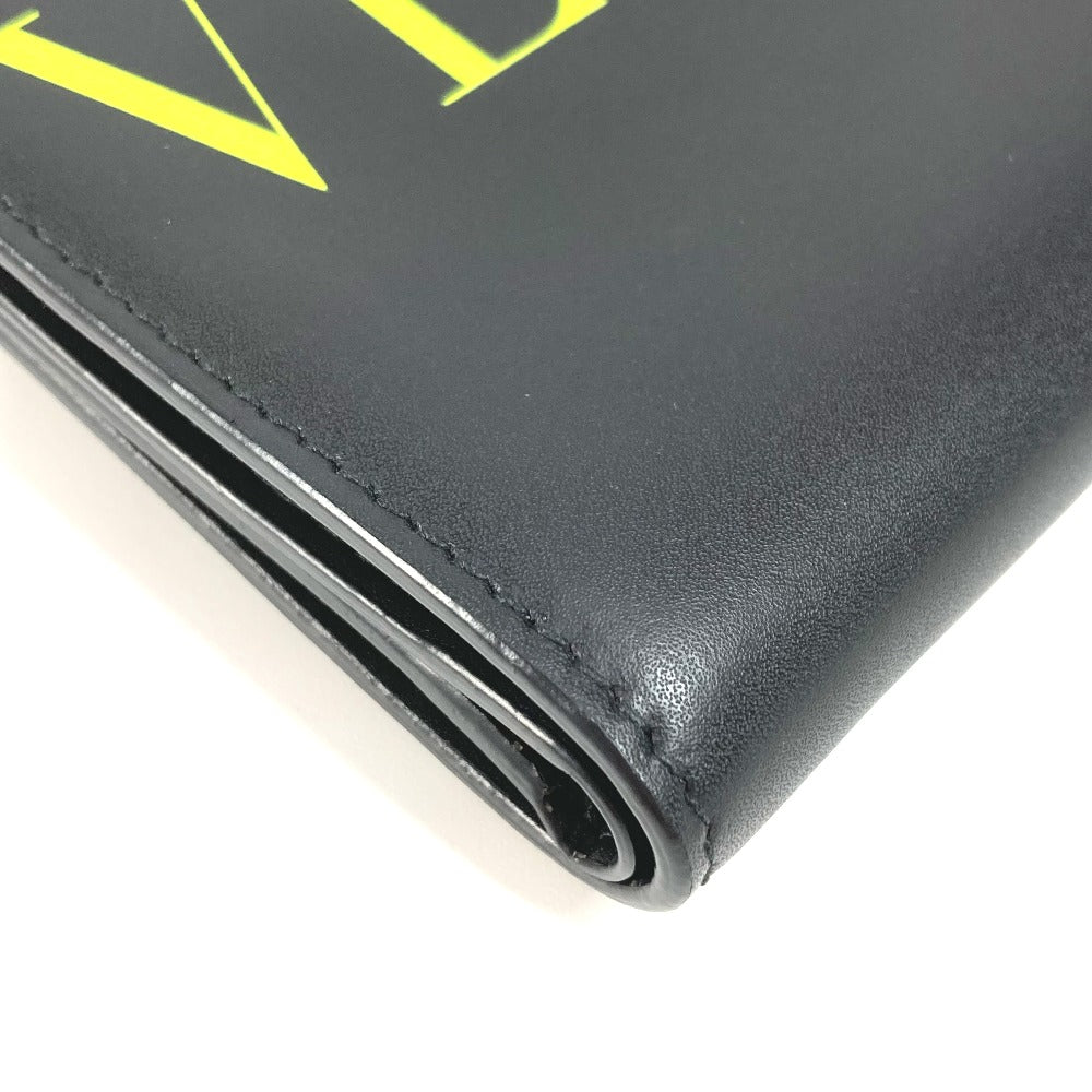 VALENTINO Folded wallet leather black VLTN logo neck wallet Women Used Authentic