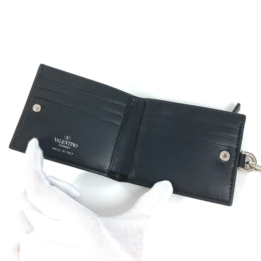 VALENTINO Folded wallet leather black VLTN logo neck wallet Women Used Authentic