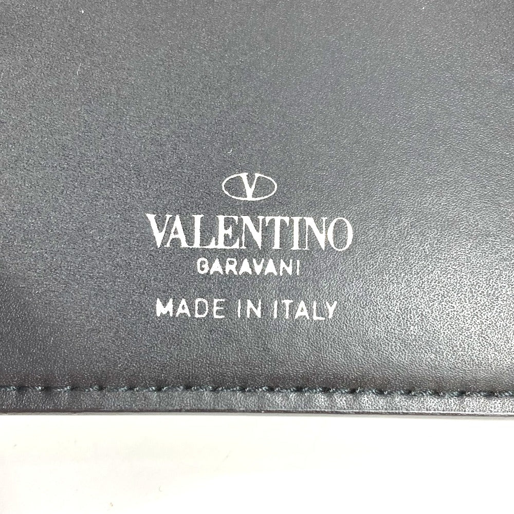 VALENTINO Folded wallet leather black VLTN logo neck wallet Women Used Authentic