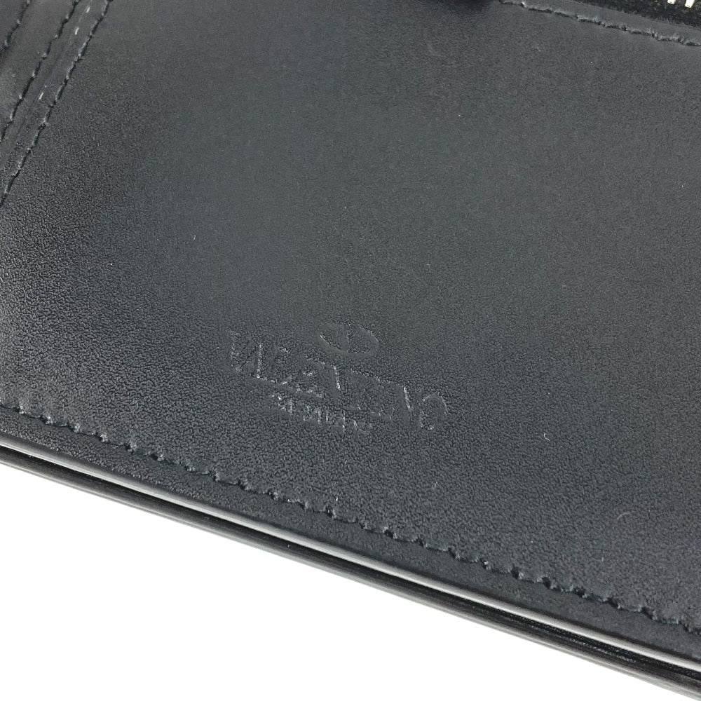 VALENTINO Folded wallet leather black VLTN logo neck wallet Women Used Authentic