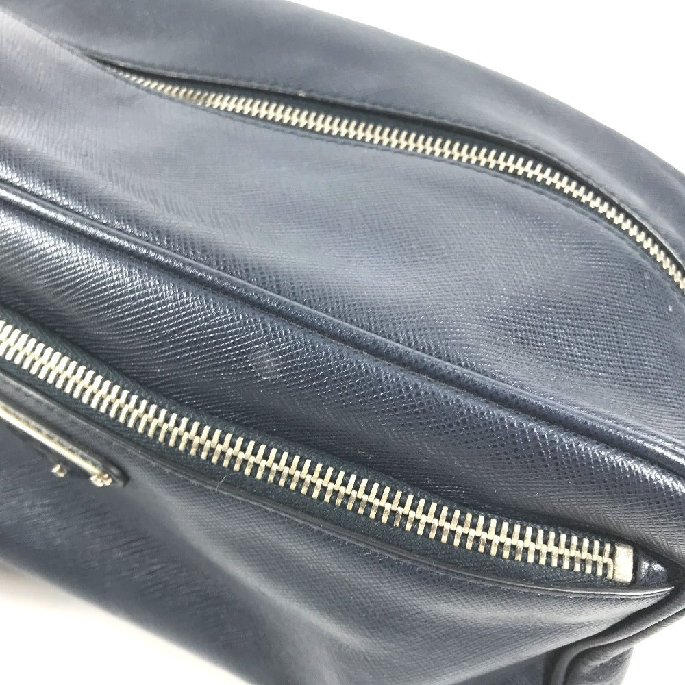 PRADA Clutch bag saffiano leather Navy Triangle logo plate unisex(Unisex) Used Authentic