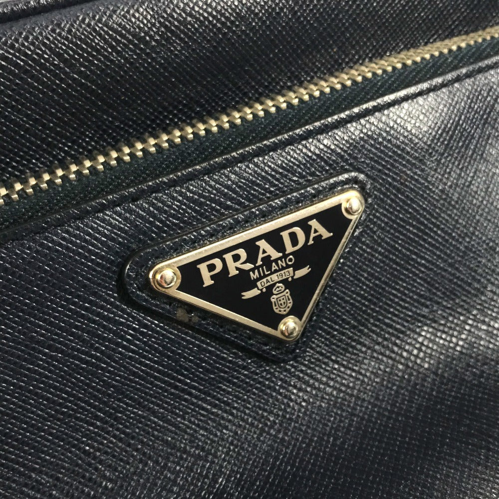 PRADA Clutch bag saffiano leather Navy Triangle logo plate unisex(Unisex) Used Authentic